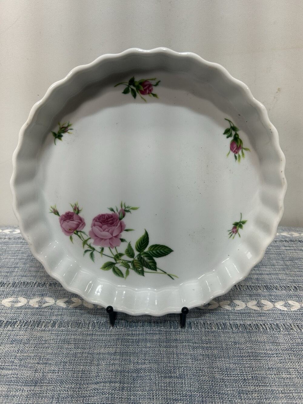 Vintage Christineholm Rose Porcelain 10" Quiche Tart Pie Baking Dish China